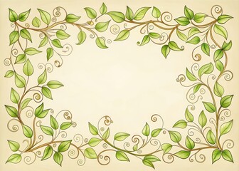 Obraz premium Delicate, hand-drawn vines with intricate leaves and tendrils entwine a frame, creating a whimsical, elegant, and nature-inspired design element for various creative projects.