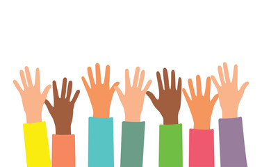 Group of volunteer hands raising together