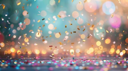 Vibrant sparkling lights and colorful confetti fill the air, enhancing the celebratory mood at a joyful event or gathering