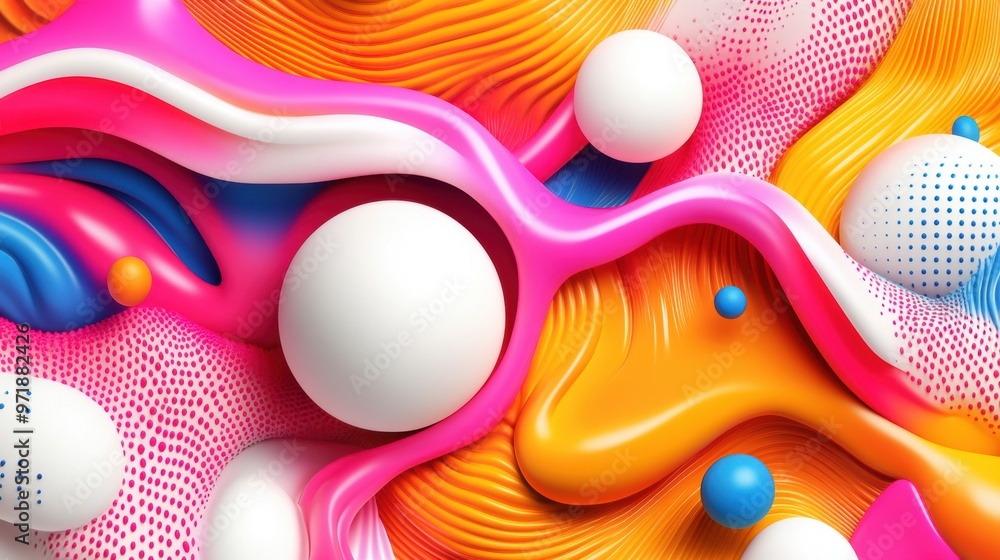 Poster this artwork features a lively composition of curves and shapes in vivid colors, creating a joyful a