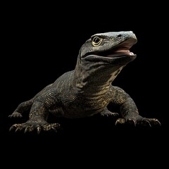 Fototapeta premium A Komodo Dragon with Open Mouth Looking Upwards