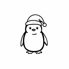 Fototapeta premium Simple penguin wearing a Christmas hat with a neutral expression against a plain background 