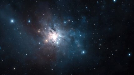 Naklejka premium A brilliant nebula radiates colors in the depths of space, highlighting an array of luminous stars scattered throughout the cosmos