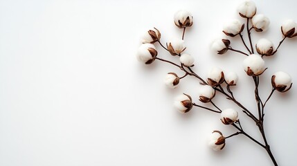 Cotton flower branch isolated on white background Top view : Generative AI