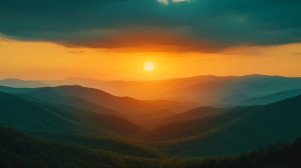 Obraz premium June Sunset over the Appalachian Mountains Shenandoah National Park Virginia USA Virginia : Generative AI