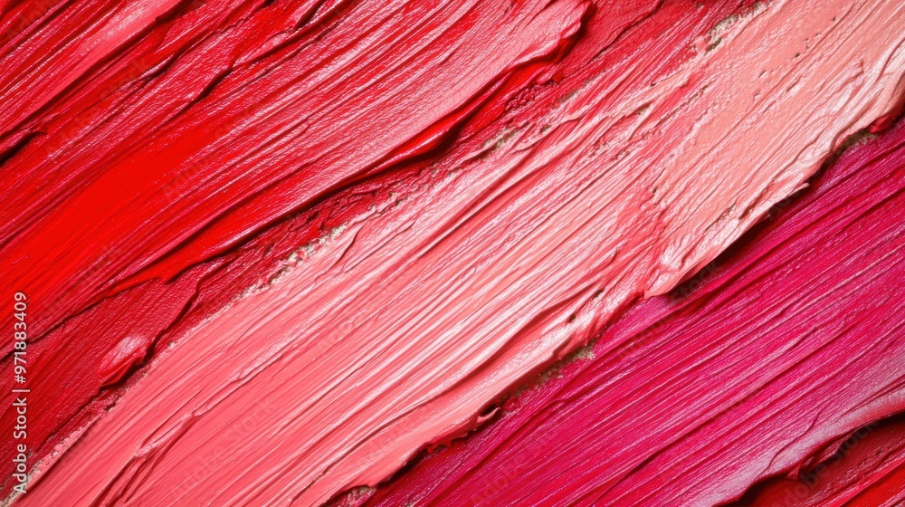 Poster the smooth application of glossy red paint features dynamic brush strokes showcasing various shades 