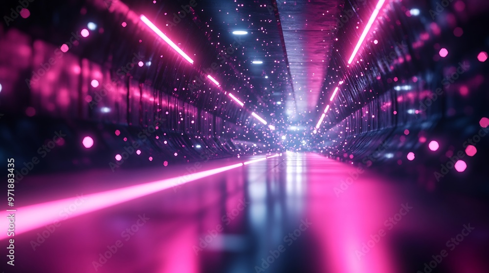 Poster neon magenta background abstract bright black sparkle futuristic neon light tracks in cyberpunk styl