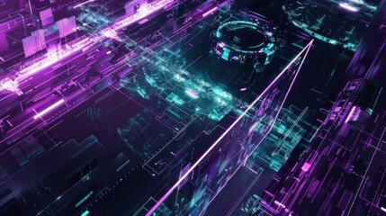 Abstract Cyberpunk Cityscape with Glowing Neon Lights