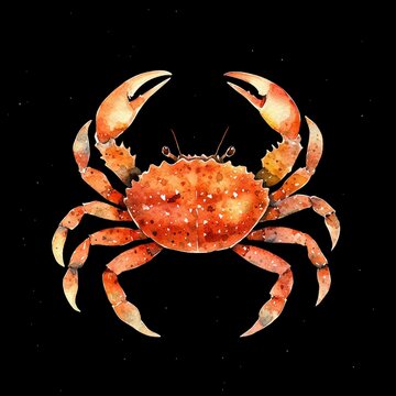 watercolor crab on black background clip art preview