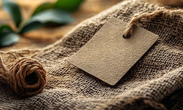 Blank Tag on Burlap Fabric with Twine