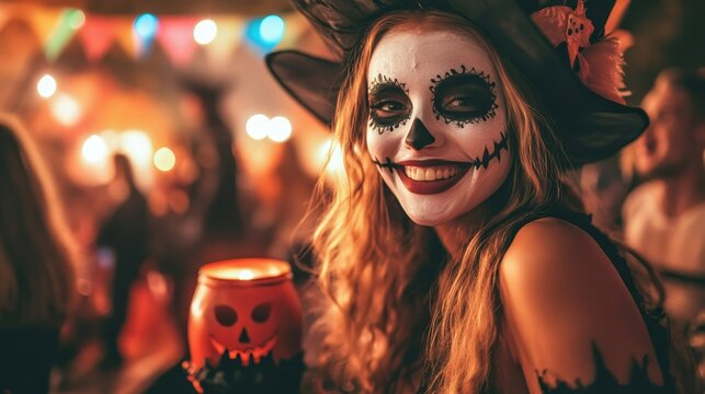 Elaborate Halloween costumes bring joy as adults celebrate together at a lively costume party adorned with decorations and music
