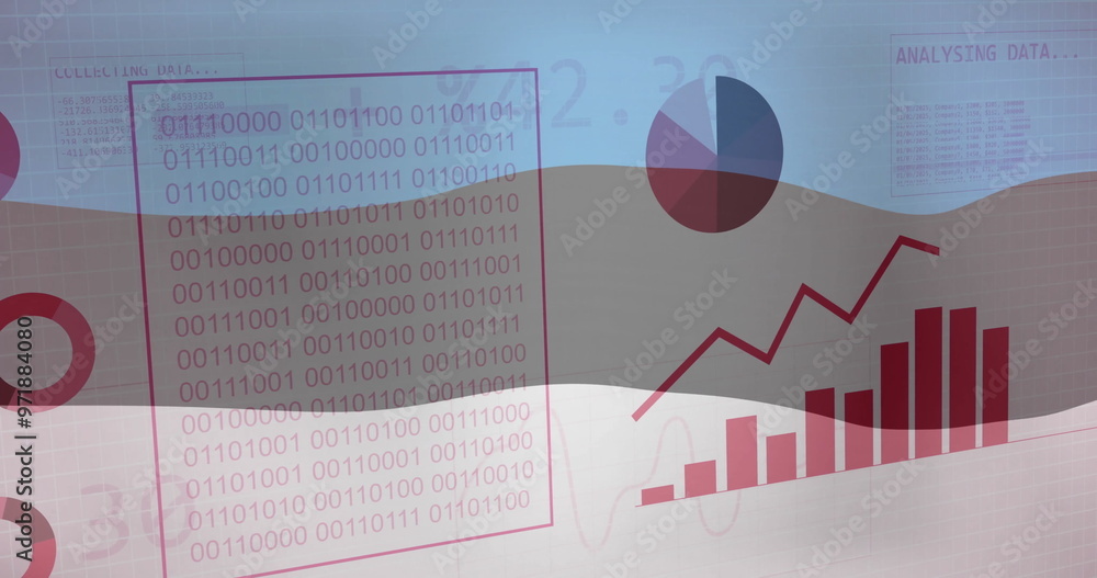 Poster binary code and data charts over estonia flag image