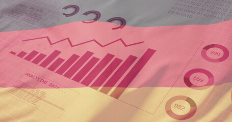 Collecting data and binary coding image over German flag background