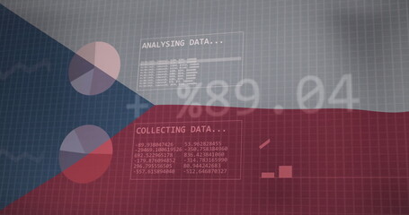 Binary code and financial data image over Czech Republic flag background
