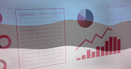 Binary code and data charts over Estonia flag image