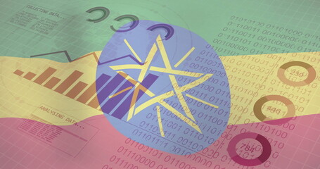 Obraz premium Collecting data and binary coding image over flag of Ethiopia