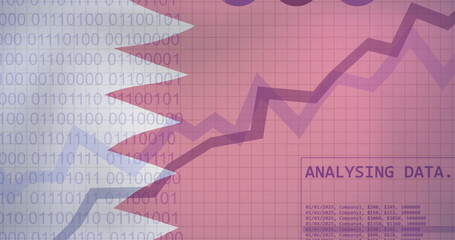Collecting data text image over graphs and pie charts on Qatar flag background