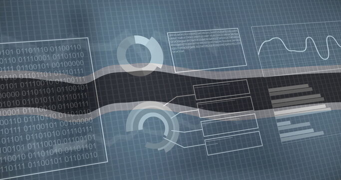 Binary code and data processing image over Botswana flag and technical grid background - Powered by Adobe