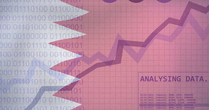 Collecting data text image over graphs and pie charts on Qatar flag background