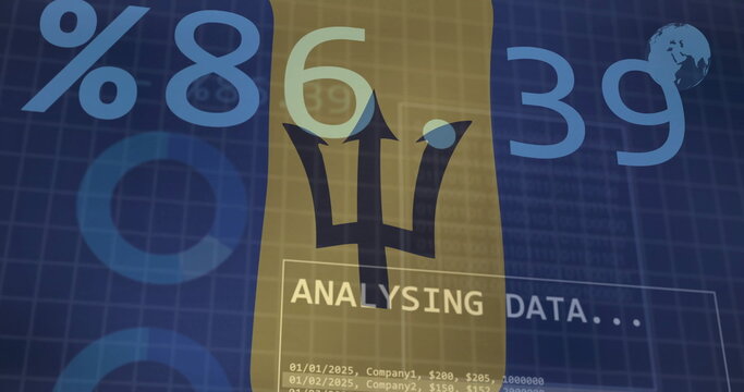 Financial data and graph image over flag of Barbados - Powered by Adobe