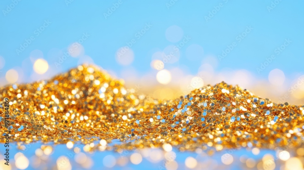 Aufkleber the composition features a rich golden glitter texture, creating an abstract backdrop with various s