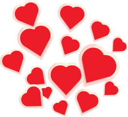 Red hearts floating on a white background, creating a romantic and festive atmosphere