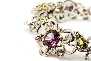 A stunning piece of jewelry with intricate details isolated on a pristine white background, elegant and timeless.