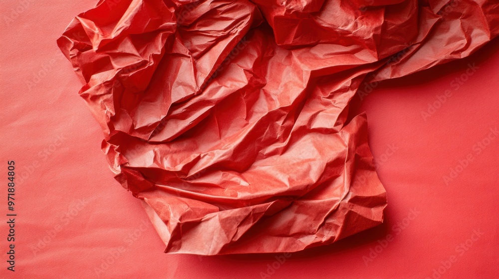Poster a close-up view of crumpled red paper reveals a textured surface filled with deep creases and dynami