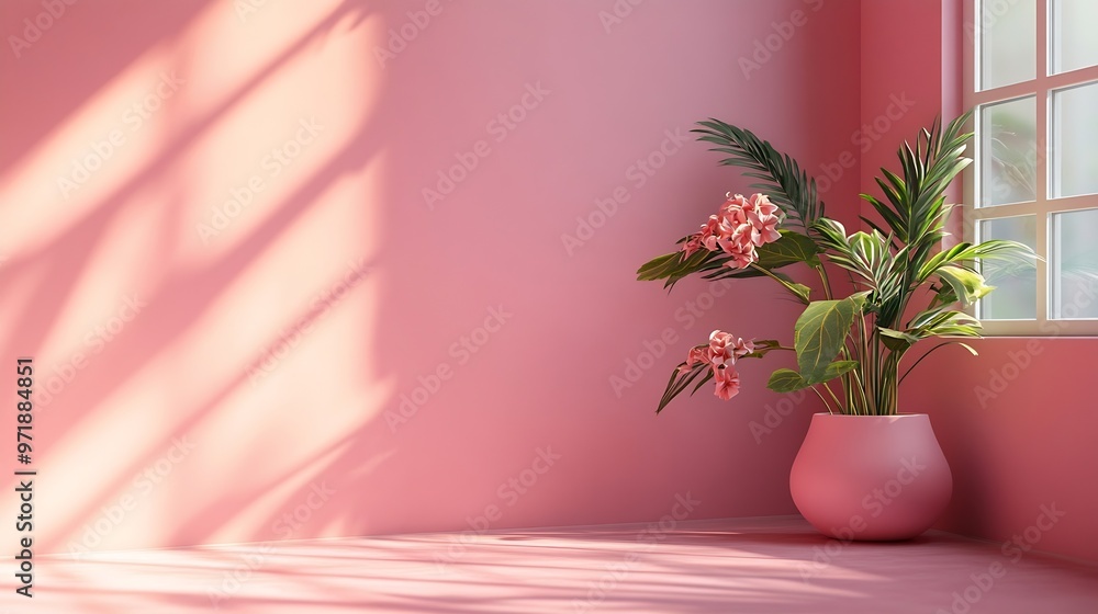 Poster pink studio space room corner template and background : generative ai