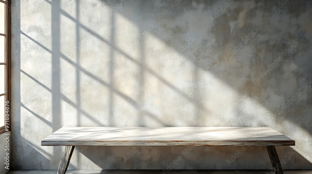 Leinwandbilder empty tabletop with window shadow on concrete wall texture background suitable for product presentat