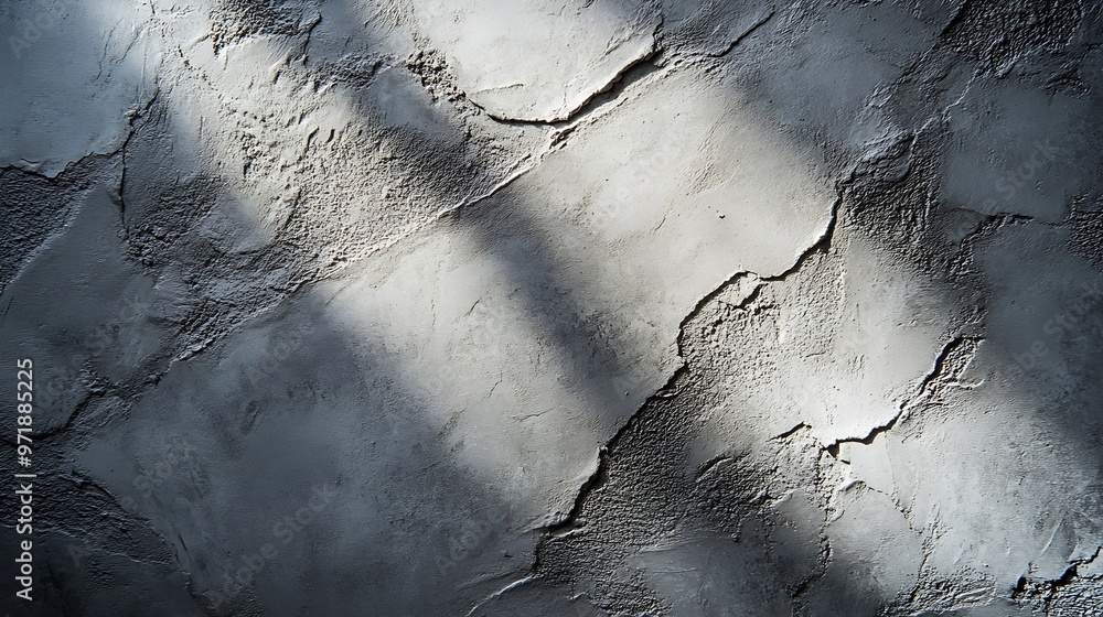 Poster Closeup of a smooth grey plastered wall Prepared surface There is an angle light and shadow Background Blank : Generative AI