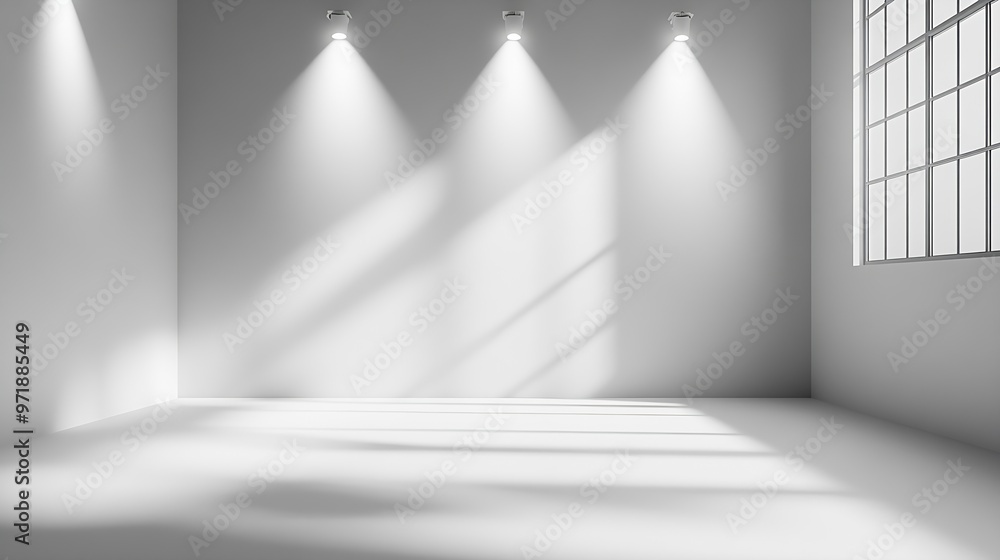 Poster white room background white empty room with spotlights for products and design white studio room : Generative AI