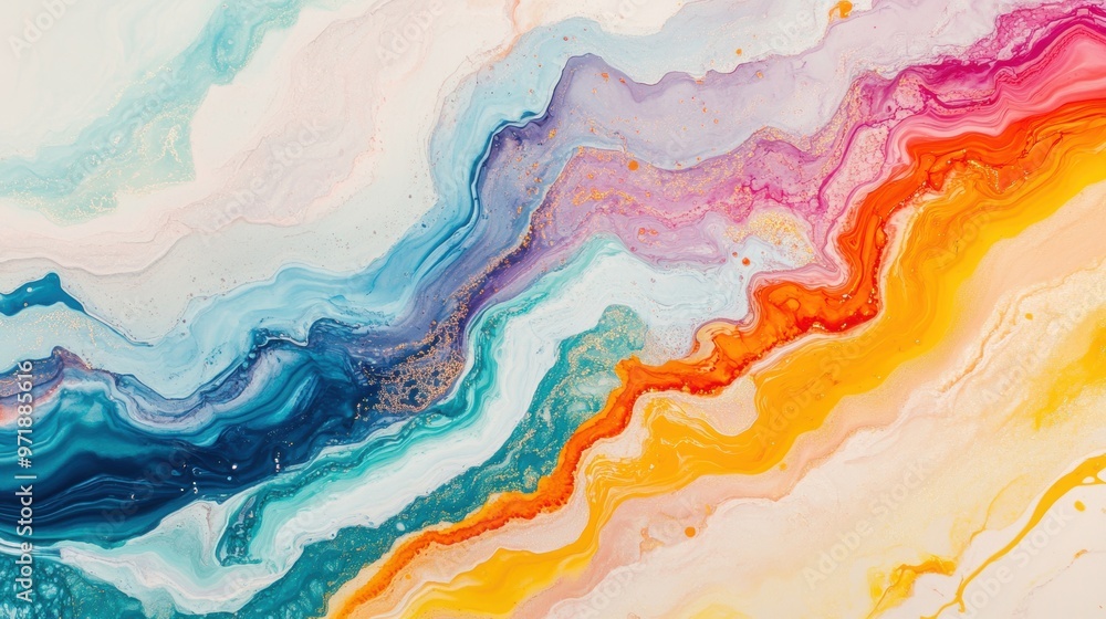 Poster a stunning display of iridescent liquid flows seamlessly in vibrant colors, showcasing a dynamic abs