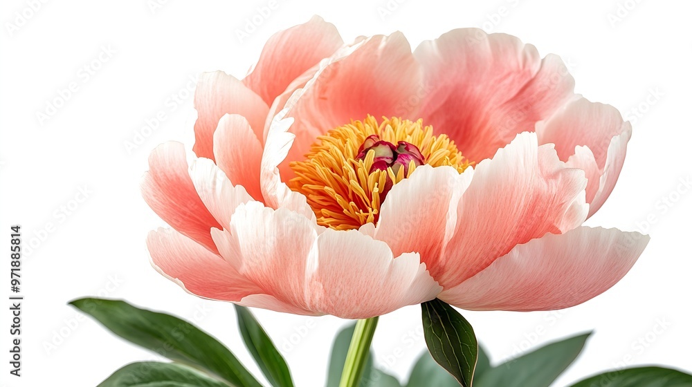 Poster Peony  flower  on a  white isolated background with clipping path Closeup For design Nature : Generative AI