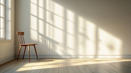 Minimalist Empty Studio Corner with Sunlight and Shadows from Window : Generative AI