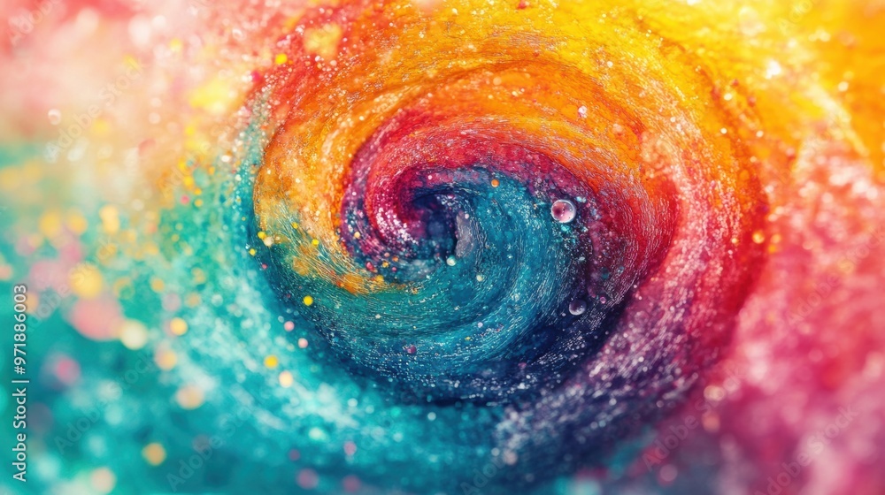 Poster a vivid swirl of colors forms a captivating vortex with a blend of textures and shades, inviting vie