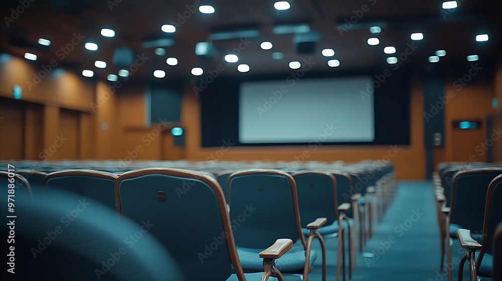 Poster conference room typical empty conference room with chairs and lcd projector : generative ai
