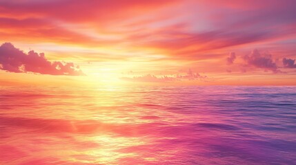 Obraz premium A vibrant, tropical background image showcasing a colorful sunset over a calm ocean.