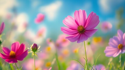 Fototapeta premium Cosmos bipinnatus is an flowering herbaceous plant in the daisy family Asteraceae : Generative AI