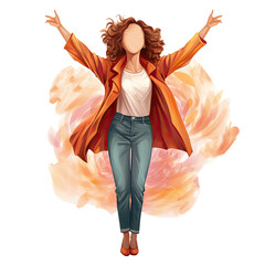 An illustration of a faceless artistic woman celebrating