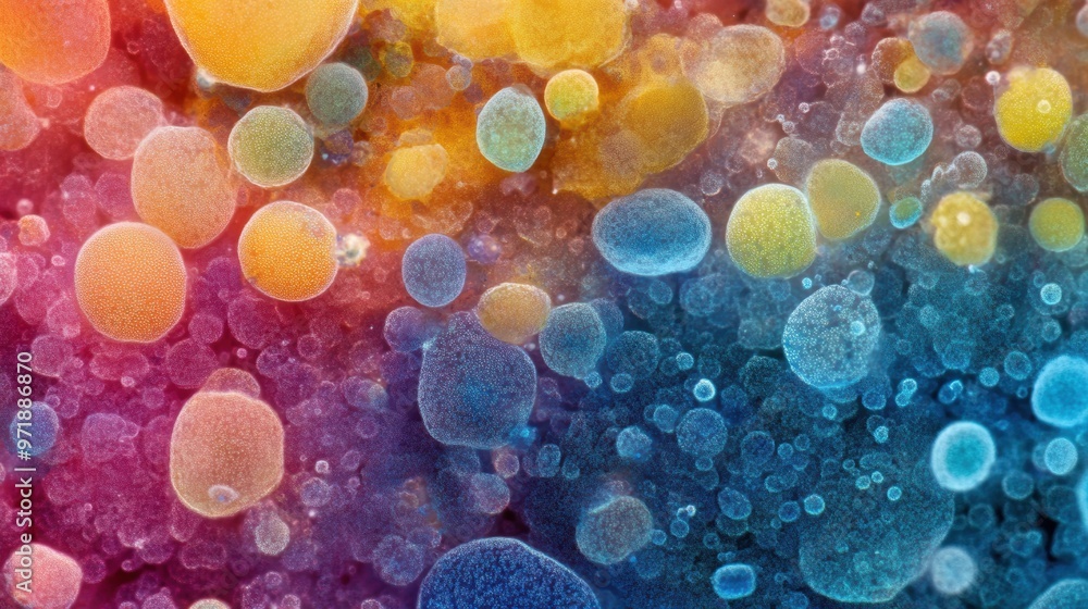 Poster vibrant microscopic organisms display a spectrum of colors as they interact within their environment