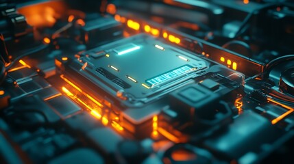 Fototapeta premium Technology battery high power electric energy with a connected charging cable Battery to electric cars and mobile devices with clean electric Green renewable energy battery storage fut : Generative AI