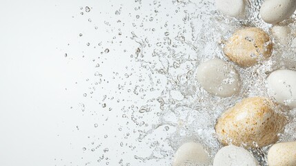 White   Brown Stones Dropping into Water with Splash