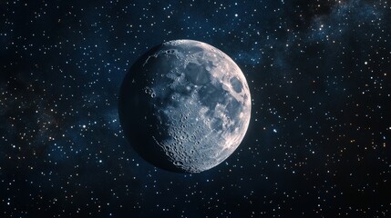 Fototapeta premium Moonlit Serenity: Detailed Surface of the Moon in a Star-Filled Night Sky