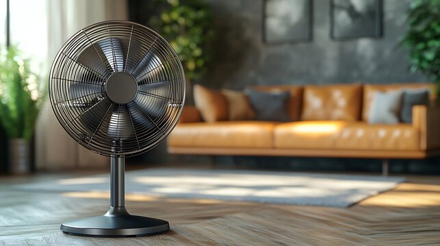 Electric fan on floor in living room : Generative AI