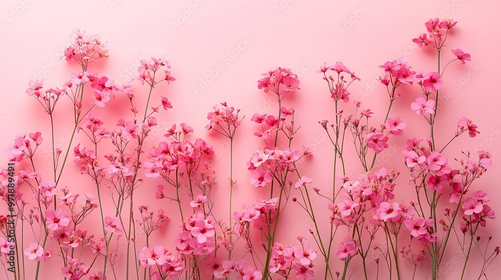 Poster top view image of pink flowers composition over pastel background : generative ai