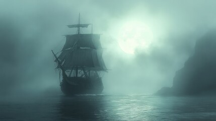 A Sailboat Navigating Through the Misty Sea