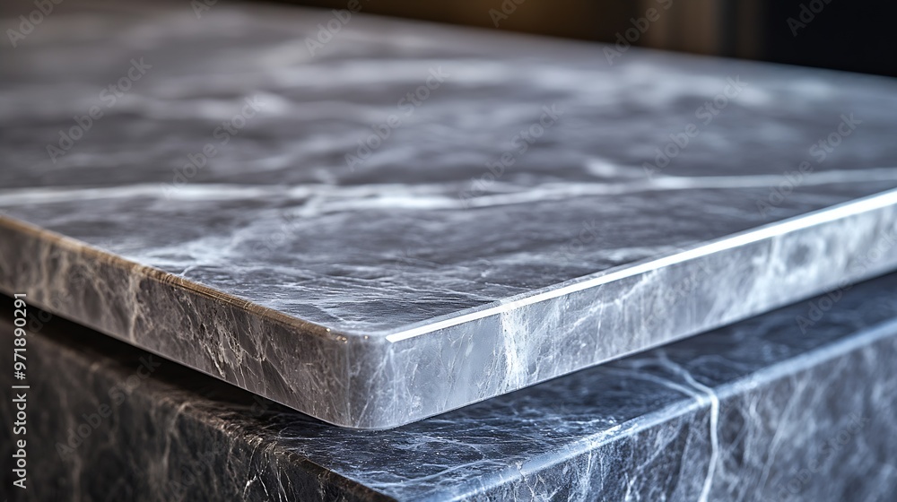 Poster grey marble table corner at foreground used as product displayed isolated on background with clippin