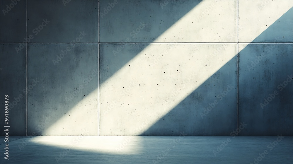 Aufkleber Light and Shadow on the Corner surface of Concrete Wall in Empty Room perspective Side view and Minimal background style : Generative AI