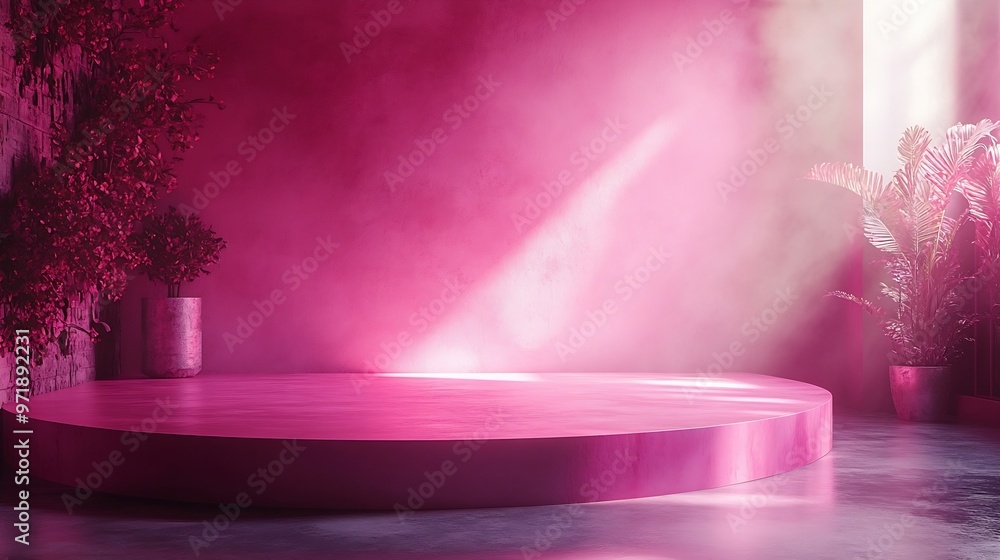 Poster pink studio space room corner template and background : generative ai